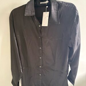 Brand new black Satin Button-Up Shirt